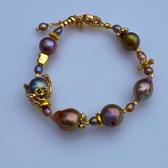 B50-Handmade High End Edison Pearl And Avocado Pearl Bracelet - Picture 8 of 8